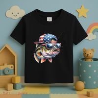 Bass Fish With Us Flag Gift Toddler T-Shirt thumb 3