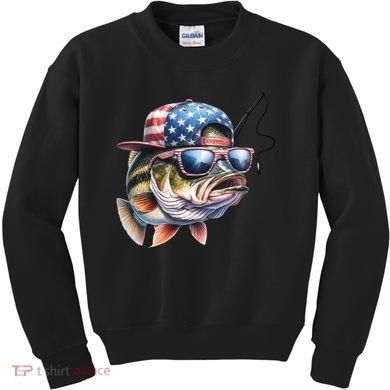 Bass Fish With Us Flag Gift Kids Sweatshirt