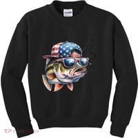 Bass Fish With Us Flag Gift Kids Sweatshirt thumb 0