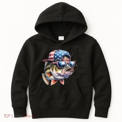 Bass Fish With Us Flag Gift Kids Hoodie