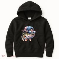 Bass Fish With Us Flag Gift Kids Hoodie thumb 0