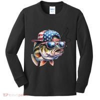 Bass Fish With Us Flag Gift Kids Long Sleeve Shirt thumb 0