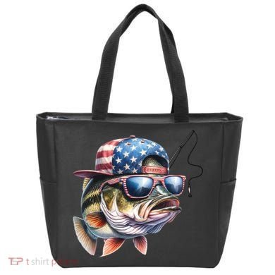 Bass Fish With Us Flag Gift Tote Bag