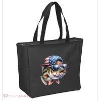 Bass Fish With Us Flag Gift Tote Bag thumb 2