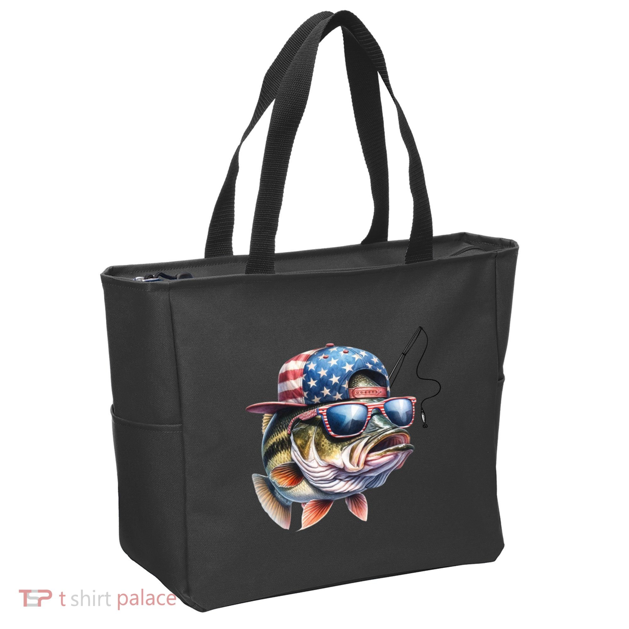 Bass Fish With Us Flag Gift Tote Bag