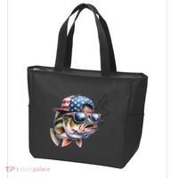 Bass Fish With Us Flag Gift Tote Bag thumb 3