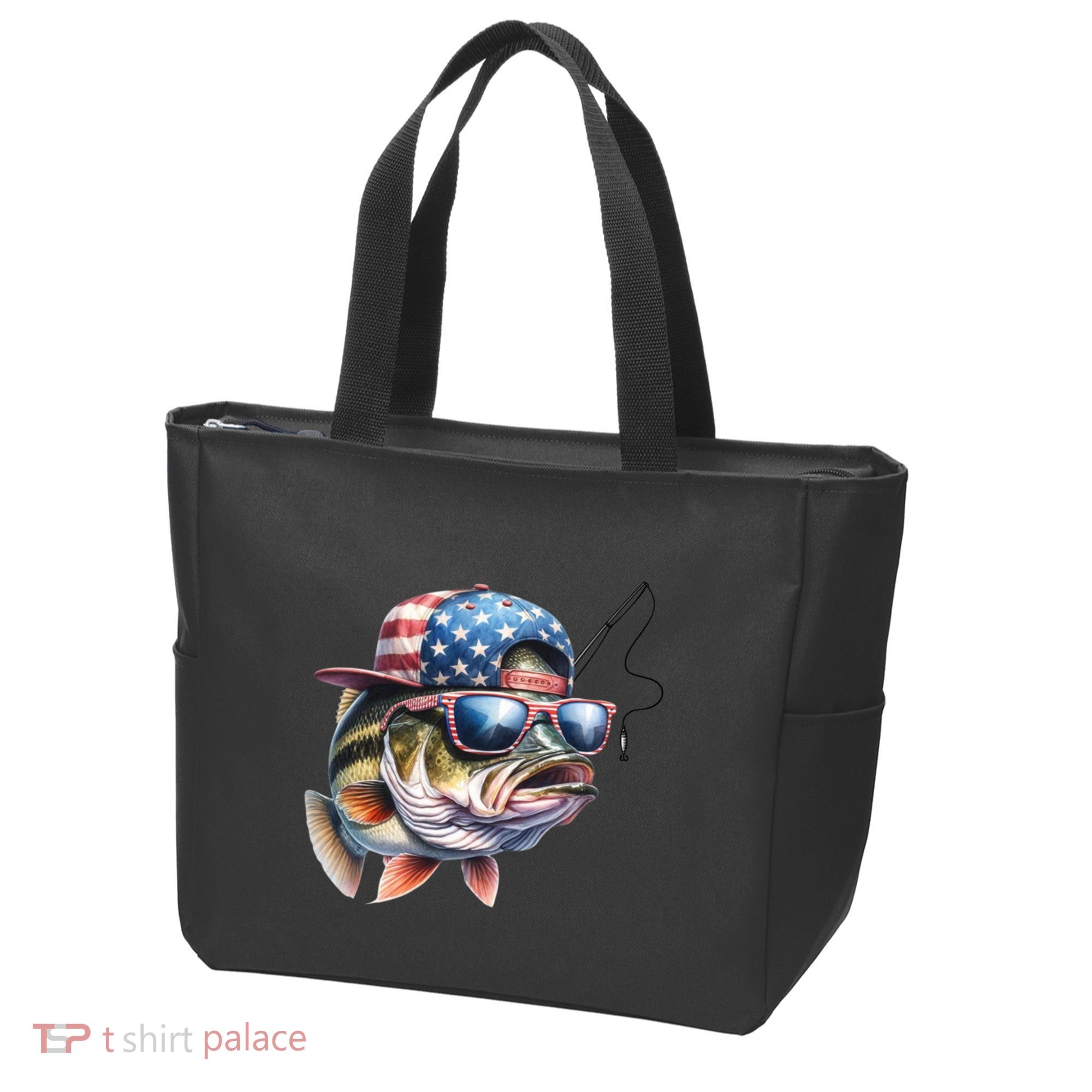 Bass Fish With Us Flag Gift Tote Bag
