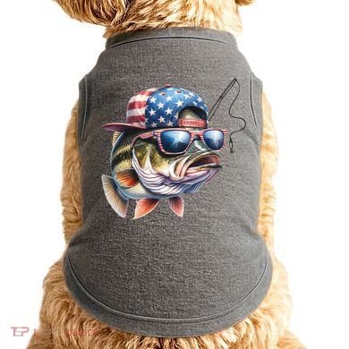Bass Fish With Us Flag Gift Doggie Tank