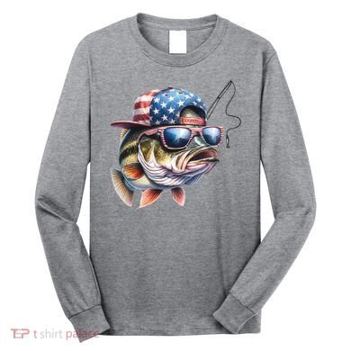 Bass Fish With Us Flag Gift Long Sleeve Shirt