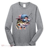 Bass Fish With Us Flag Gift Long Sleeve Shirt thumb 0