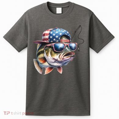 Bass Fish With Us Flag Gift T-Shirt