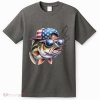 Bass Fish With Us Flag Gift T-Shirt thumb 0