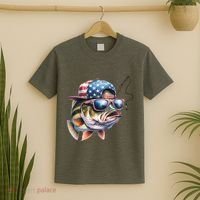 Bass Fish With Us Flag Gift T-Shirt thumb 2