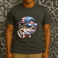 Bass Fish With Us Flag Gift T-Shirt thumb 3