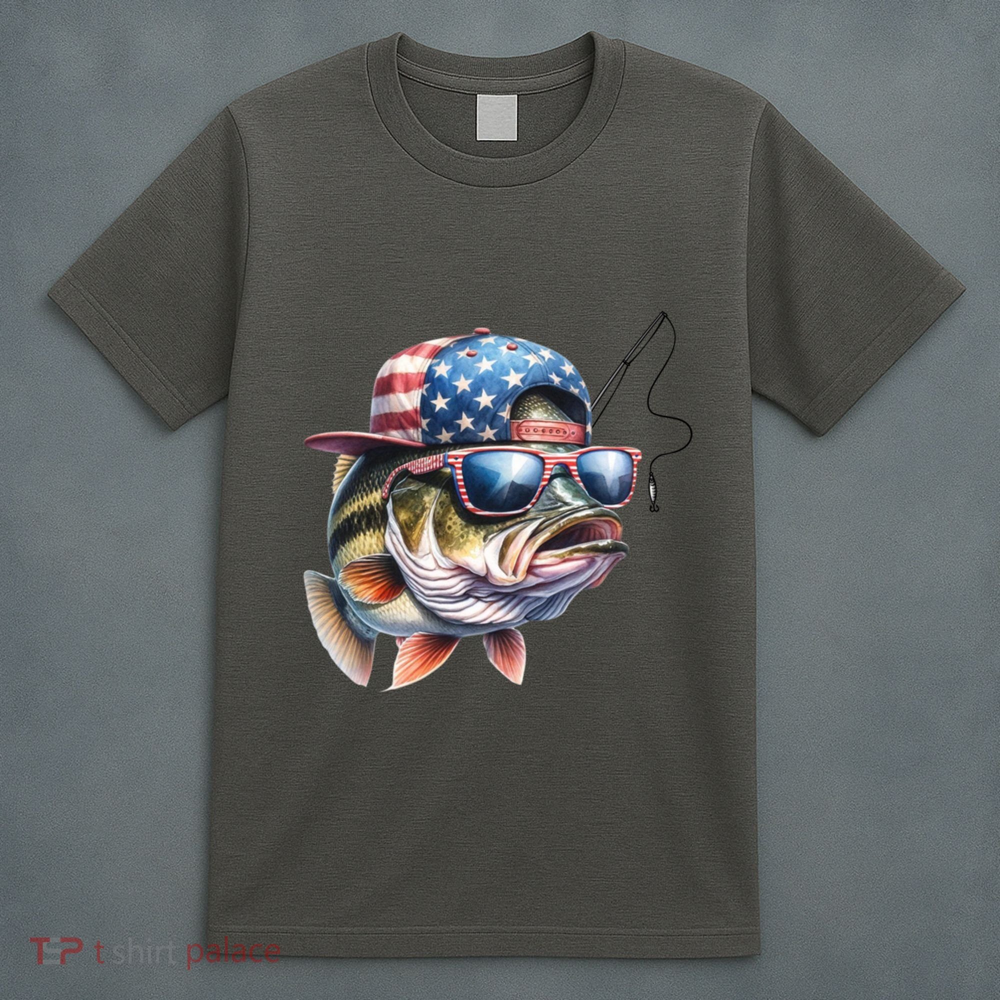 Bass Fish With Us Flag Gift T-Shirt
