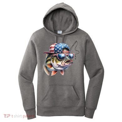 Bass Fish With Us Flag Gift Women's Hoodie