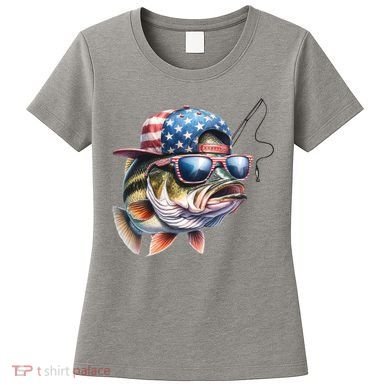 Bass Fish With Us Flag Gift Women's T-Shirt
