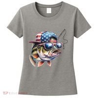 Bass Fish With Us Flag Gift Women's T-Shirt thumb 0