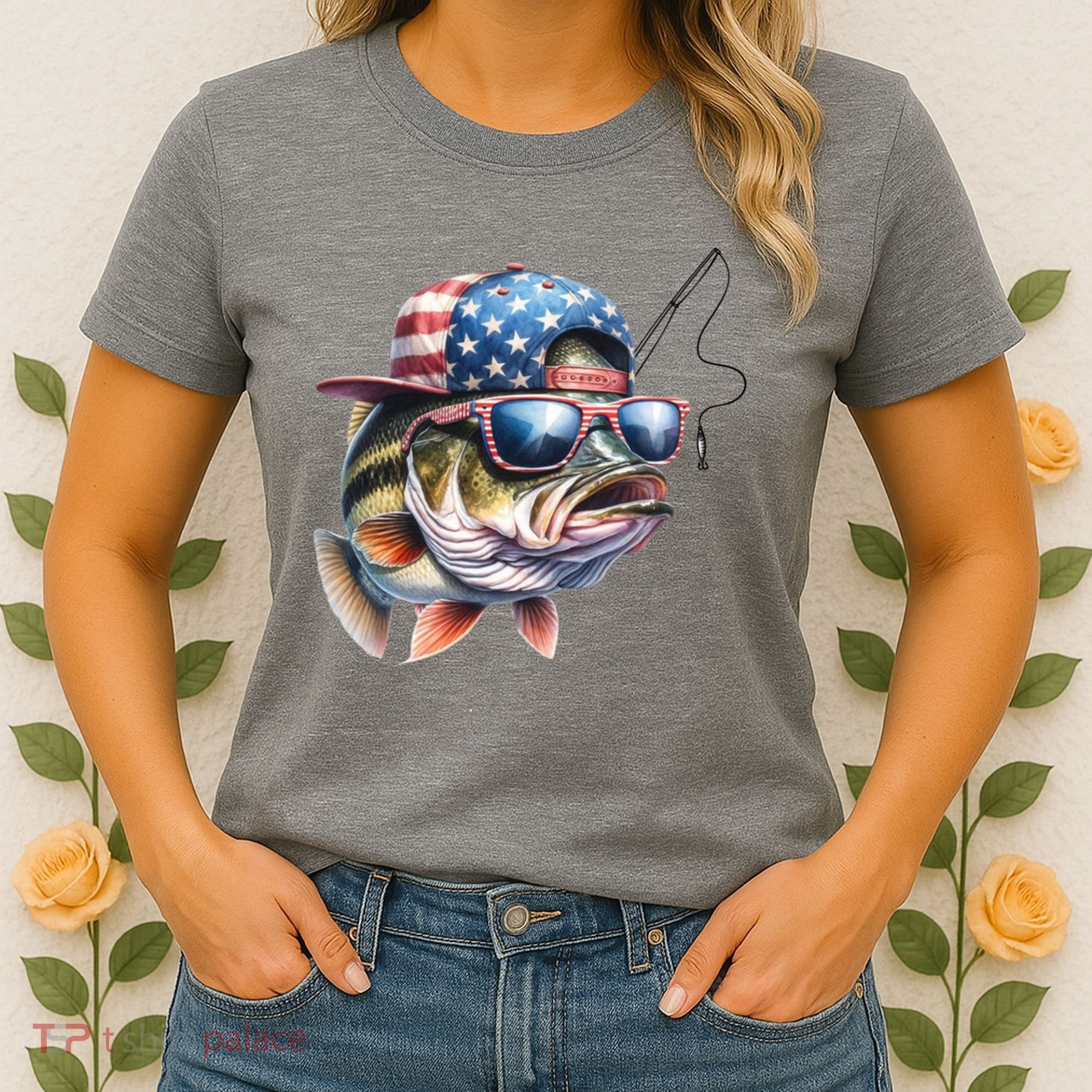 Bass Fish With Us Flag Gift Women's T-Shirt