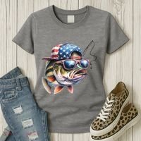 Bass Fish With Us Flag Gift Women's T-Shirt thumb 3