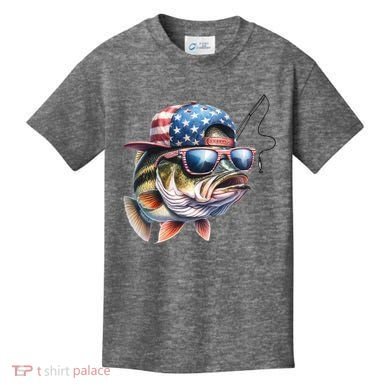 Bass Fish With Us Flag Gift Kids T-Shirt