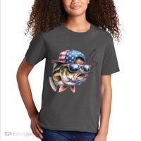 Bass Fish With Us Flag Gift Kids T-Shirt thumb 2