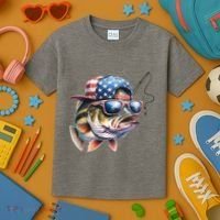 Bass Fish With Us Flag Gift Kids T-Shirt thumb 3