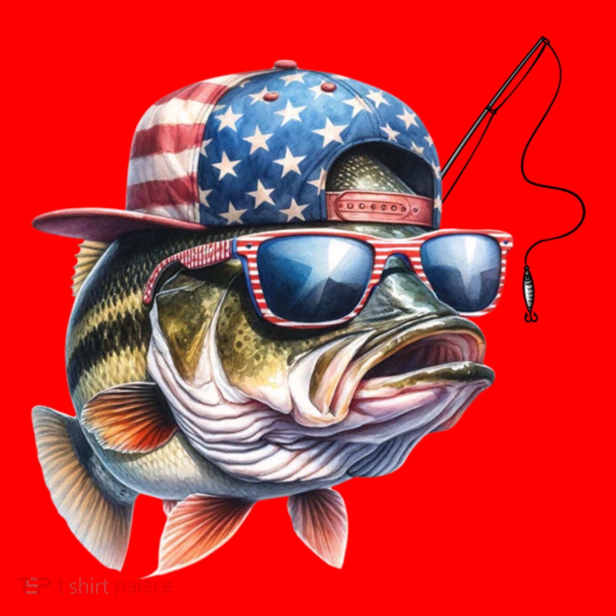 Bass Fish With Us Flag Gift Santa Hat
