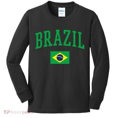 Brazil Flag Yellow Kids Long Sleeve Shirt