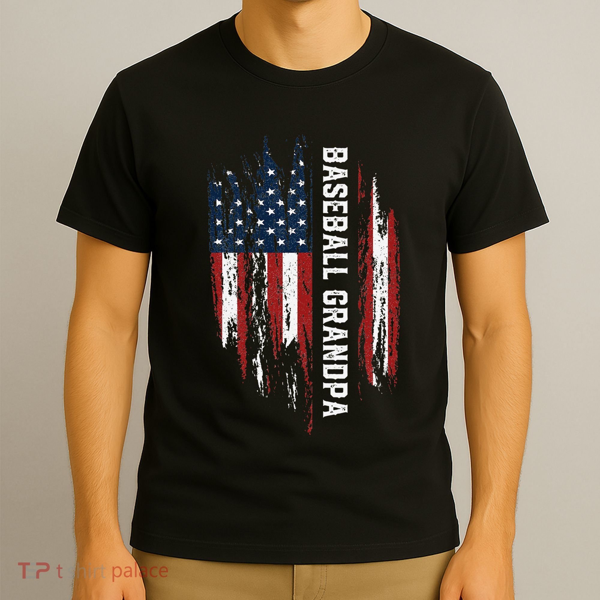 Baseball Grandpa American Flag Grandson Papa 4th Of July T-Shirt