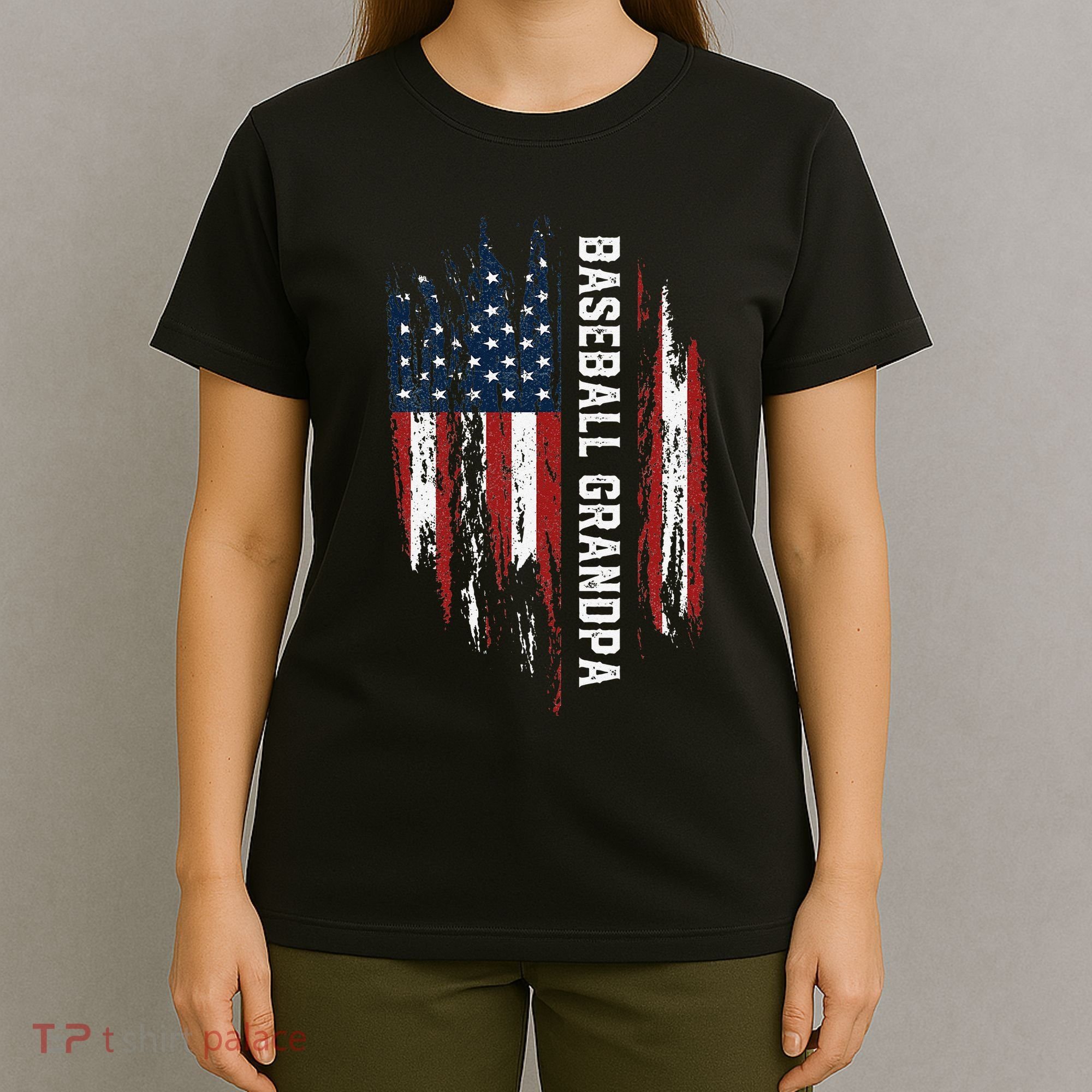 Baseball Grandpa American Flag Grandson Papa 4th Of July T-Shirt
