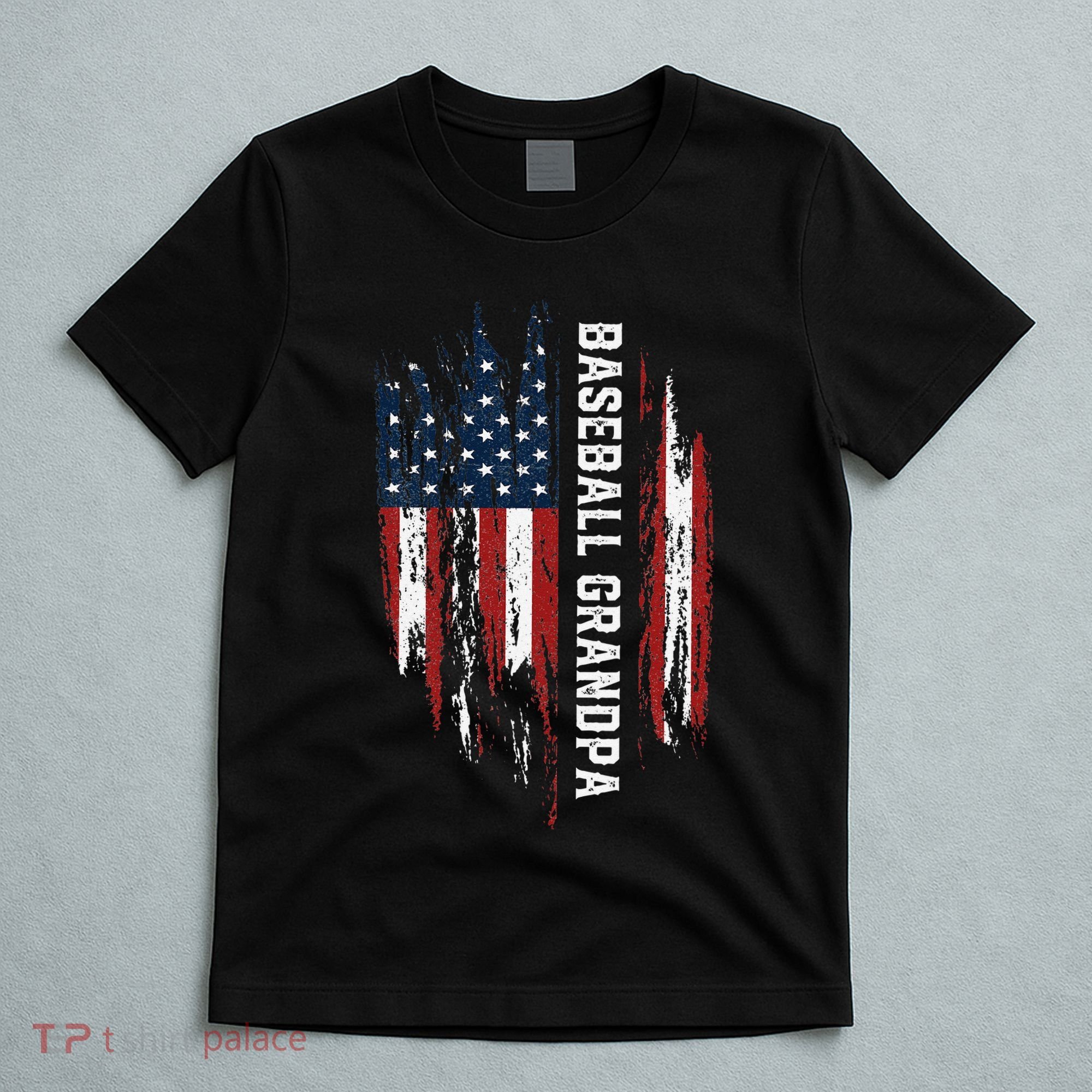 Baseball Grandpa American Flag Grandson Papa 4th Of July T-Shirt