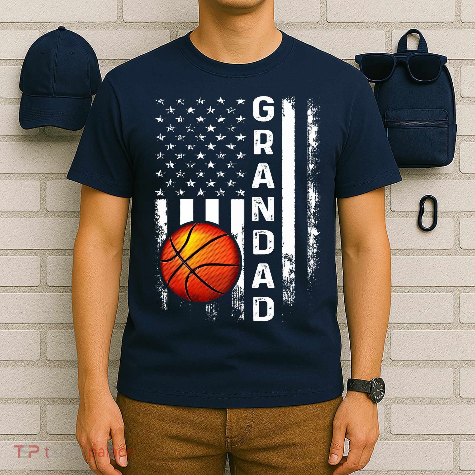 Basketball Grandad American Flag Vintage Christmas Xmas Premium T-Shirt