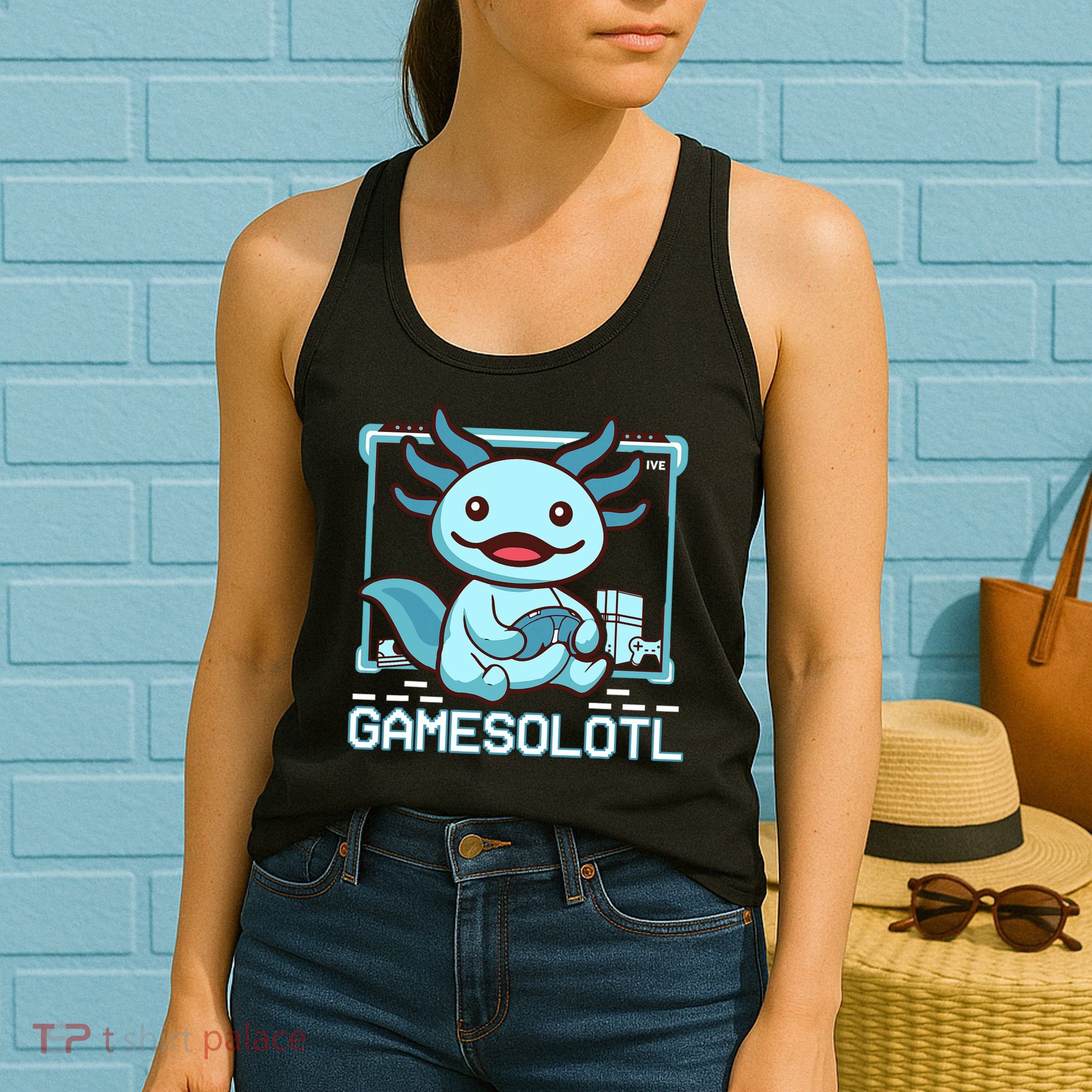 Boy Gamesolotl Axolotl Video Gamer Funny Gaming Women's Tank Top
