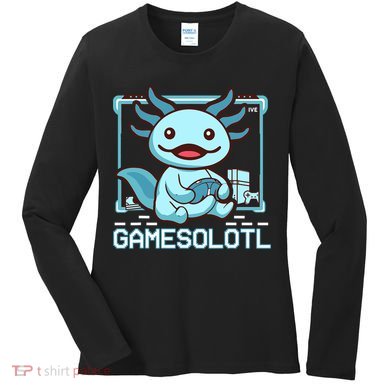 Boy Gamesolotl Axolotl Video Gamer Funny Gaming Women's Long Sleeve Shirt