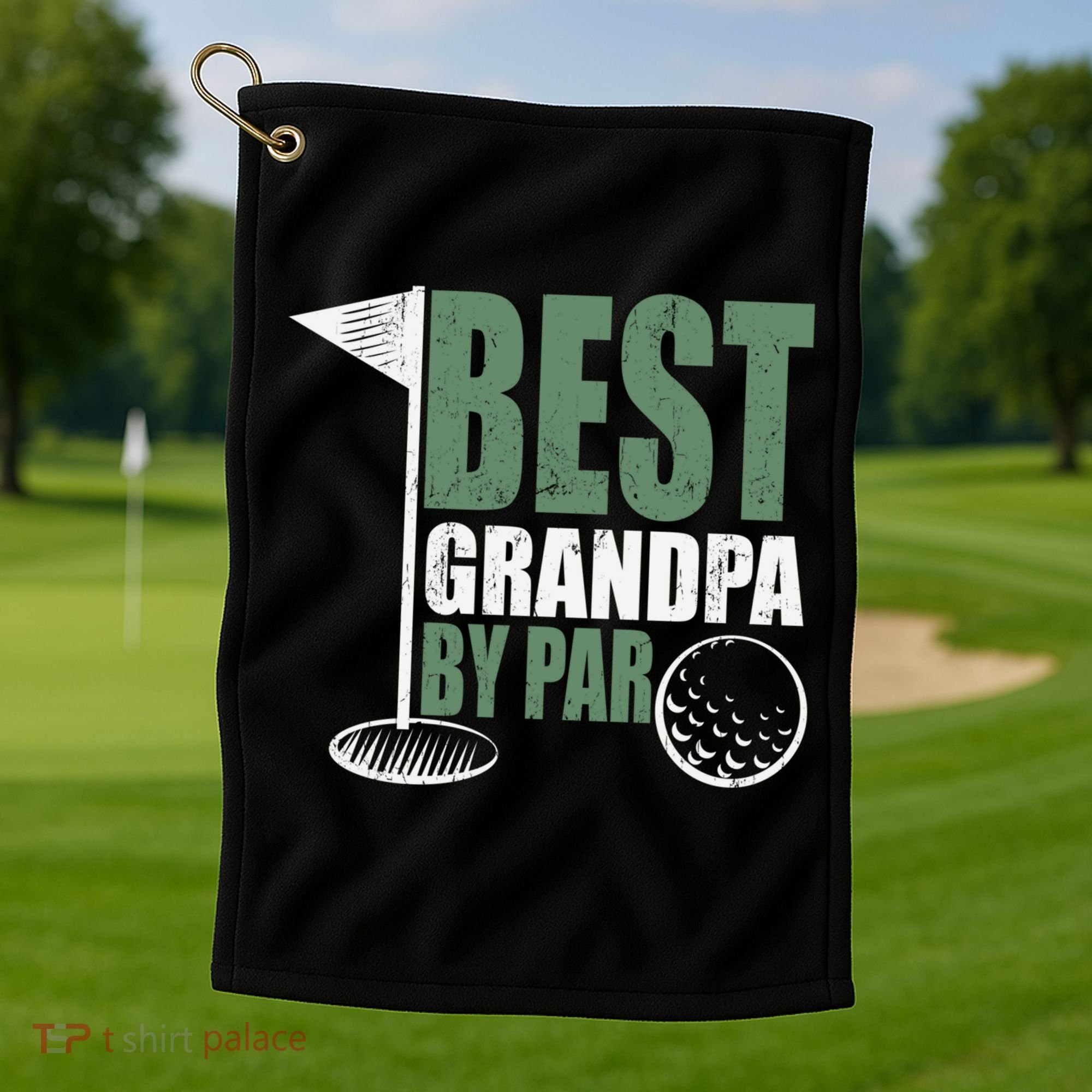 Best Grandpa By Par Father's Day Distressed Golf Towel