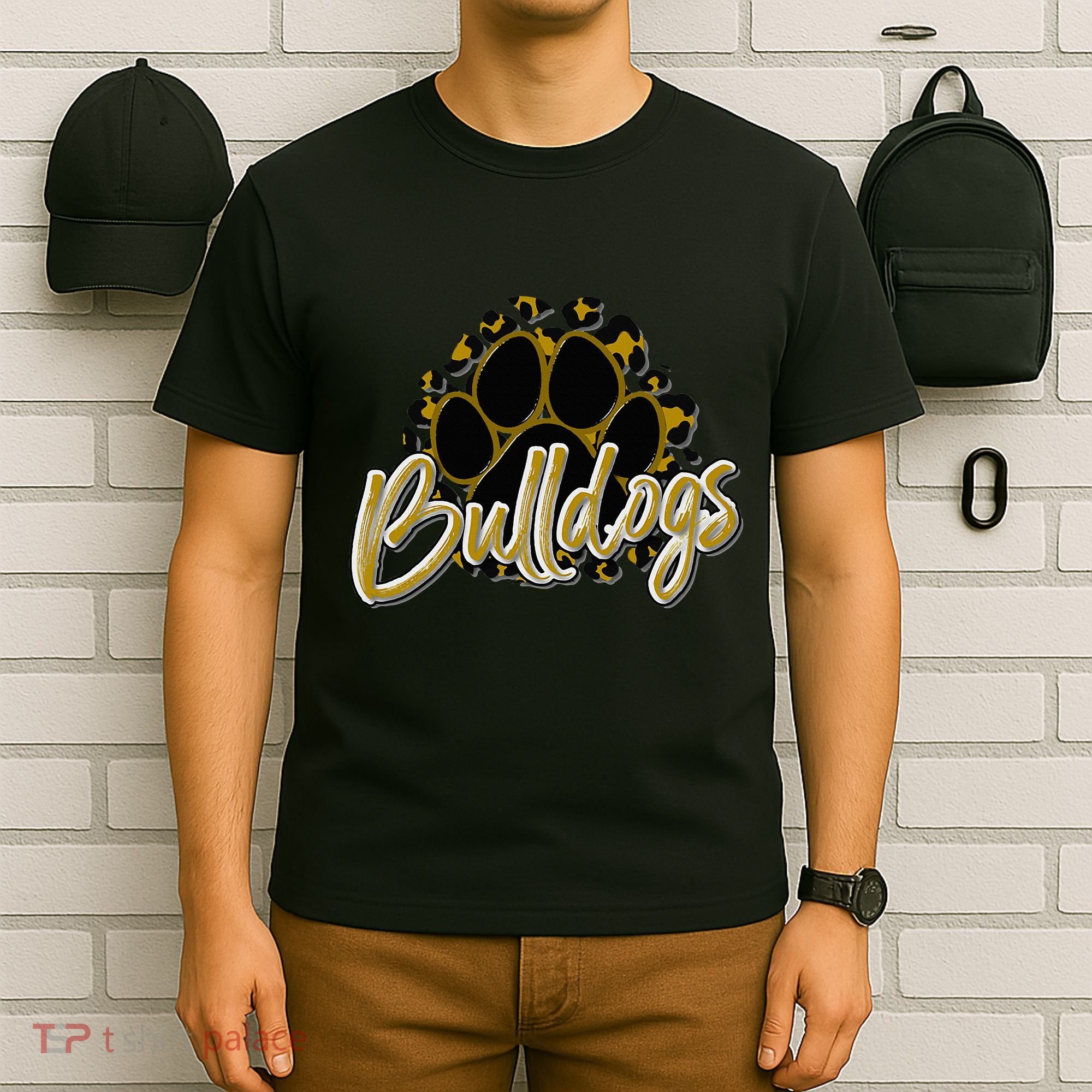 Bulldogs Gold Black Cheetah School Sports Fan Team Spirit T-Shirt
