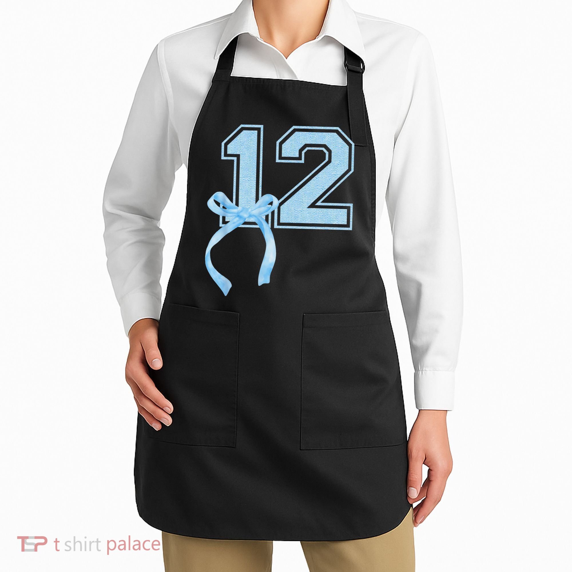 Birthday Girl Blue Coquette Bow 12 Year Old Apron