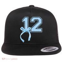 Birthday Girl Blue Coquette Bow 12 Year Old Flat Bill Trucker Hat thumb 0