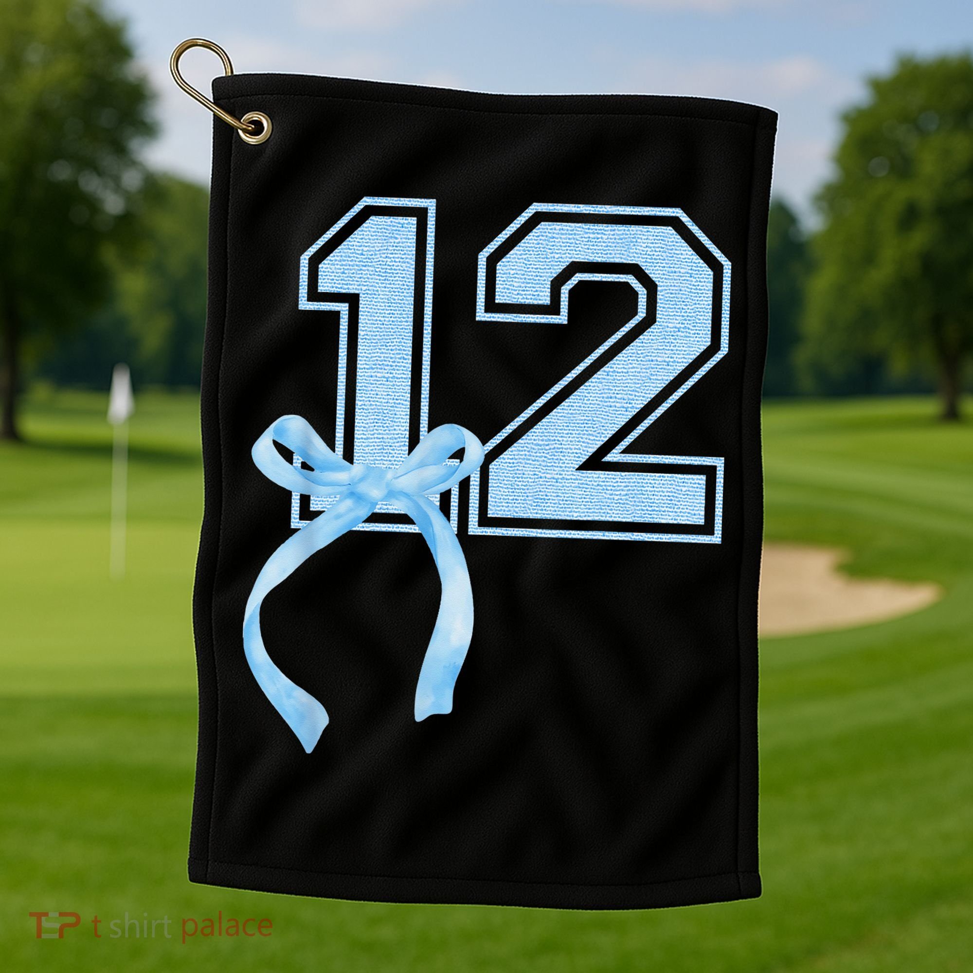 Birthday Girl Blue Coquette Bow 12 Year Old Golf Towel