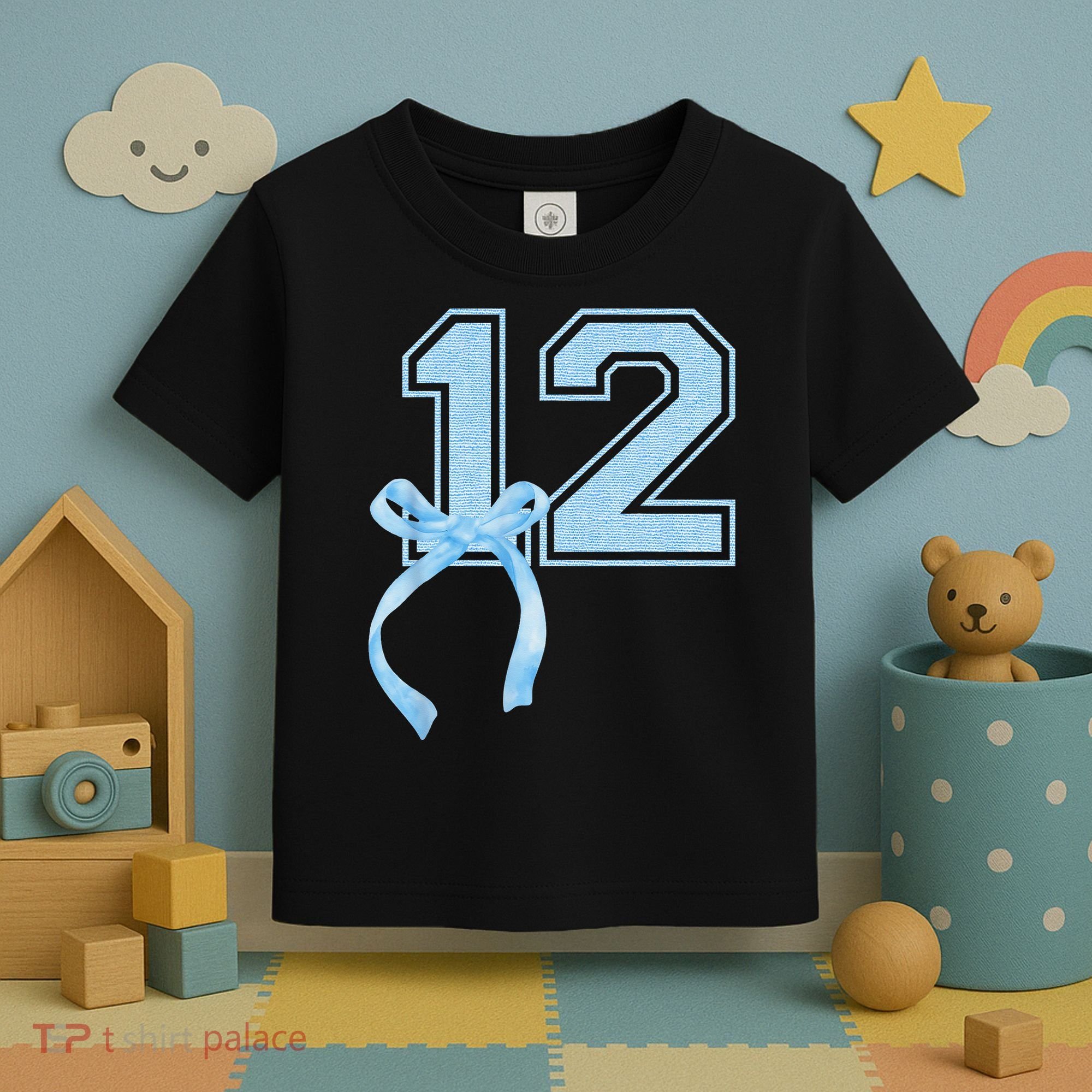 Birthday Girl Blue Coquette Bow 12 Year Old Toddler T-Shirt