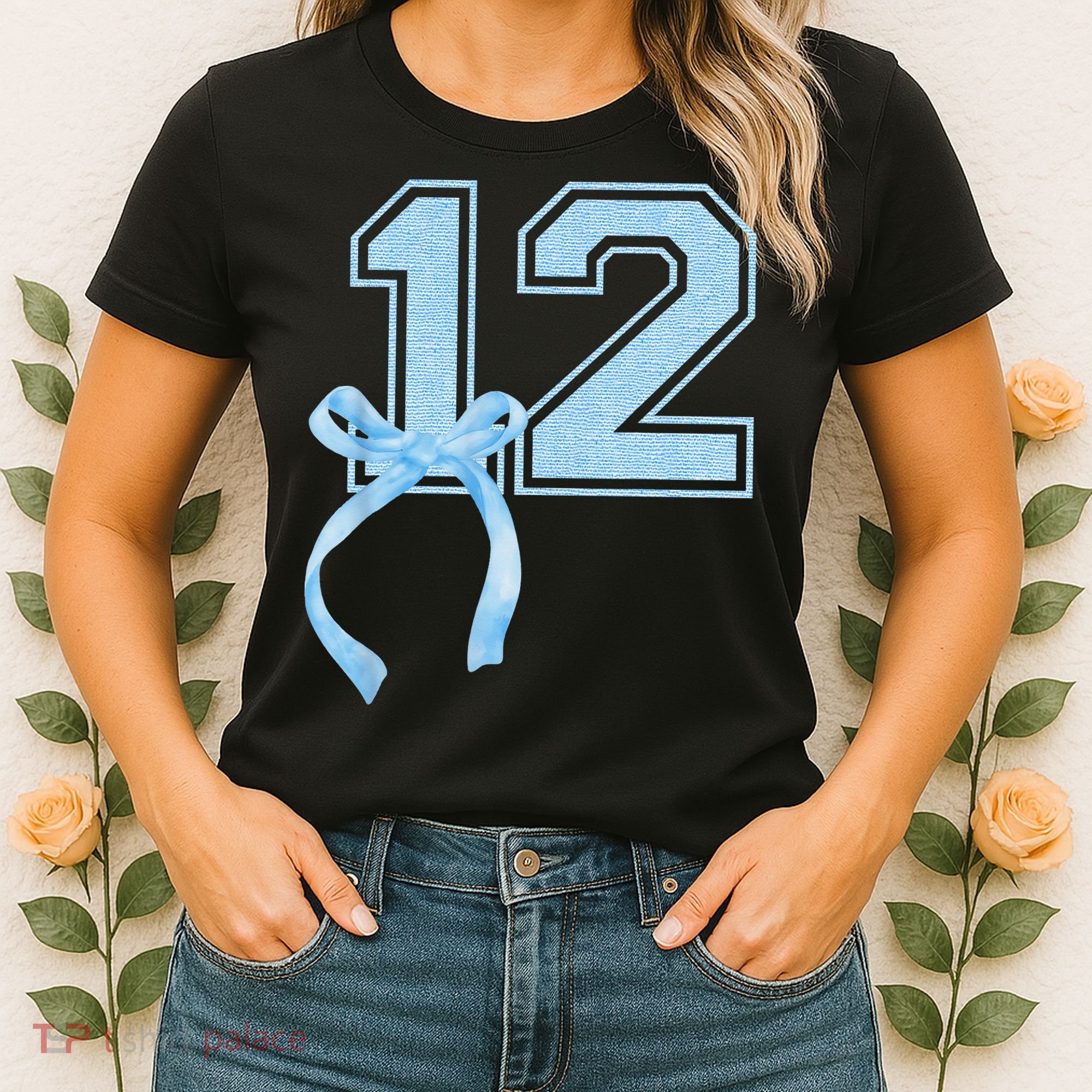 Birthday Girl Blue Coquette Bow 12 Year Old Women's T-Shirt