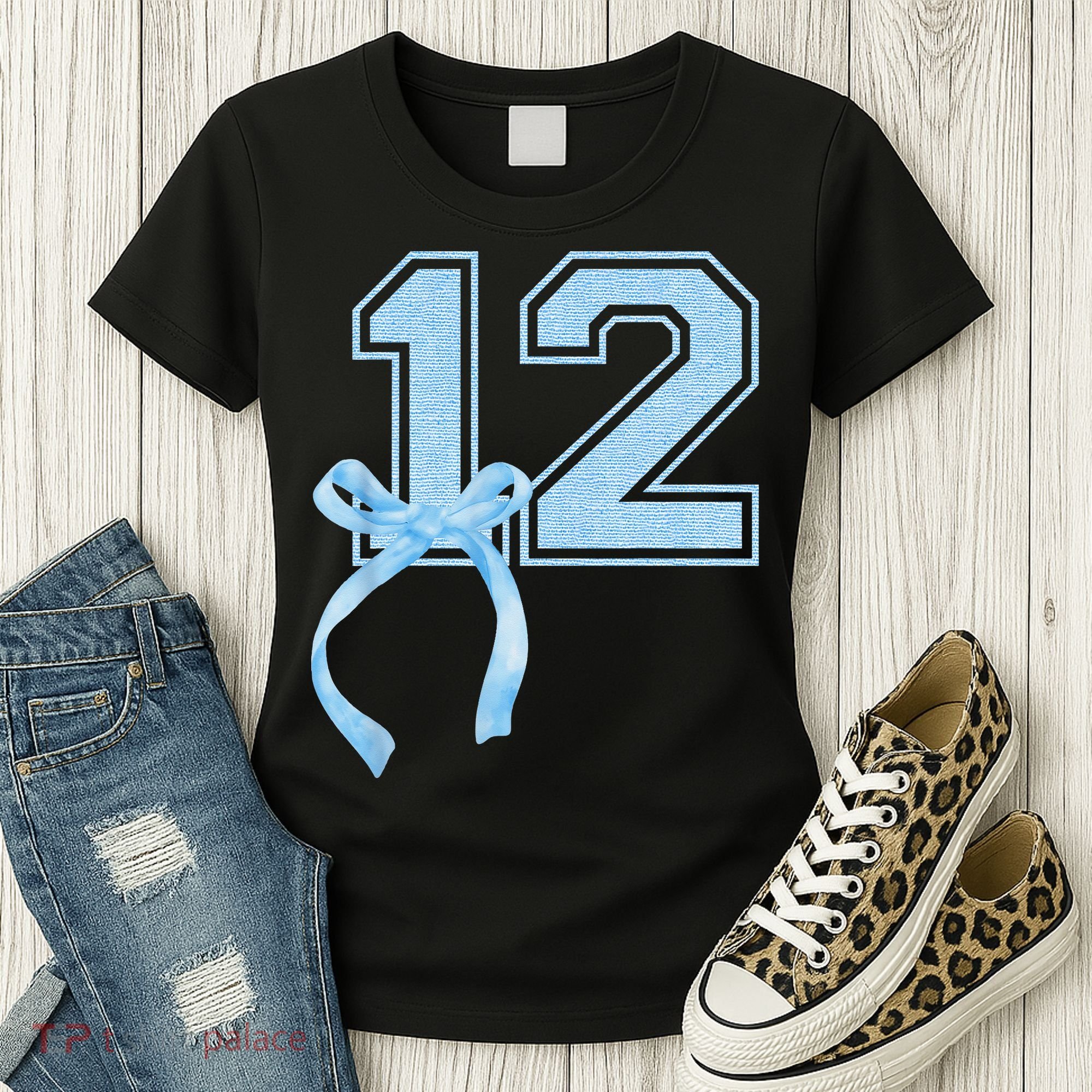 Birthday Girl Blue Coquette Bow 12 Year Old Women's T-Shirt