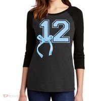 Birthday Girl Blue Coquette Bow 12 Year Old Women's Tri-Blend 3/4-Sleeve Raglan Shirt thumb 2
