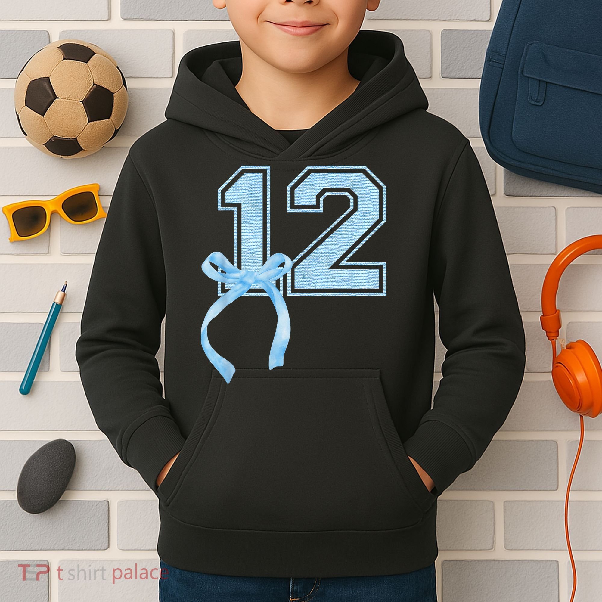 Birthday Girl Blue Coquette Bow 12 Year Old Kids Hoodie