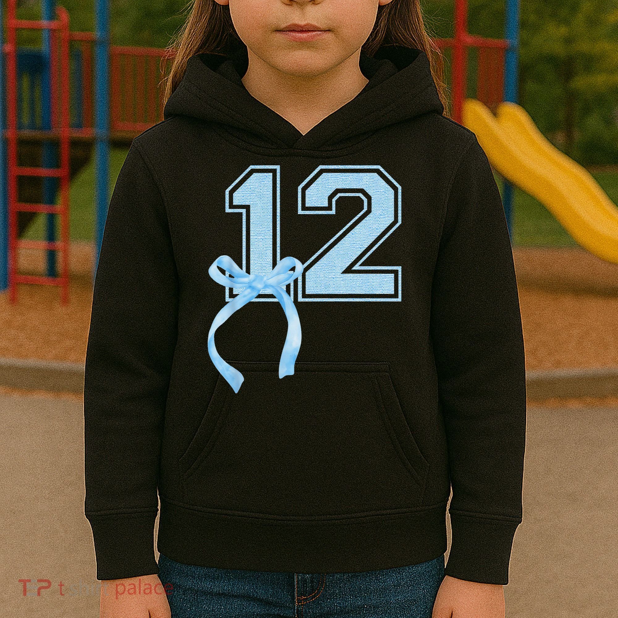 Birthday Girl Blue Coquette Bow 12 Year Old Kids Hoodie