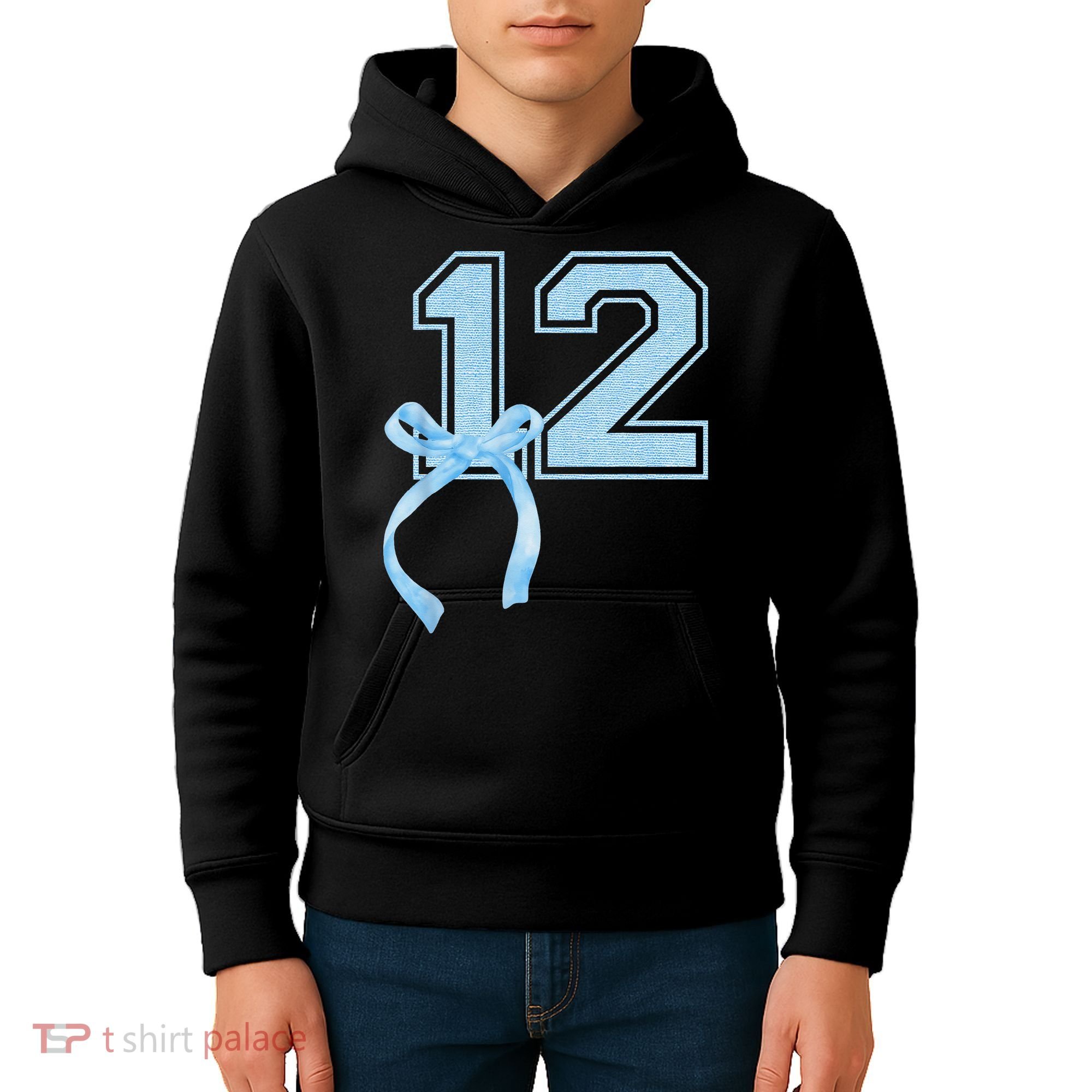 Birthday Girl Blue Coquette Bow 12 Year Old Kids Hoodie