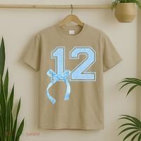 Birthday Girl Blue Coquette Bow 12 Year Old T-Shirt thumb 2
