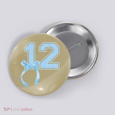 Birthday Girl Blue Coquette Bow 12 Year Old Button