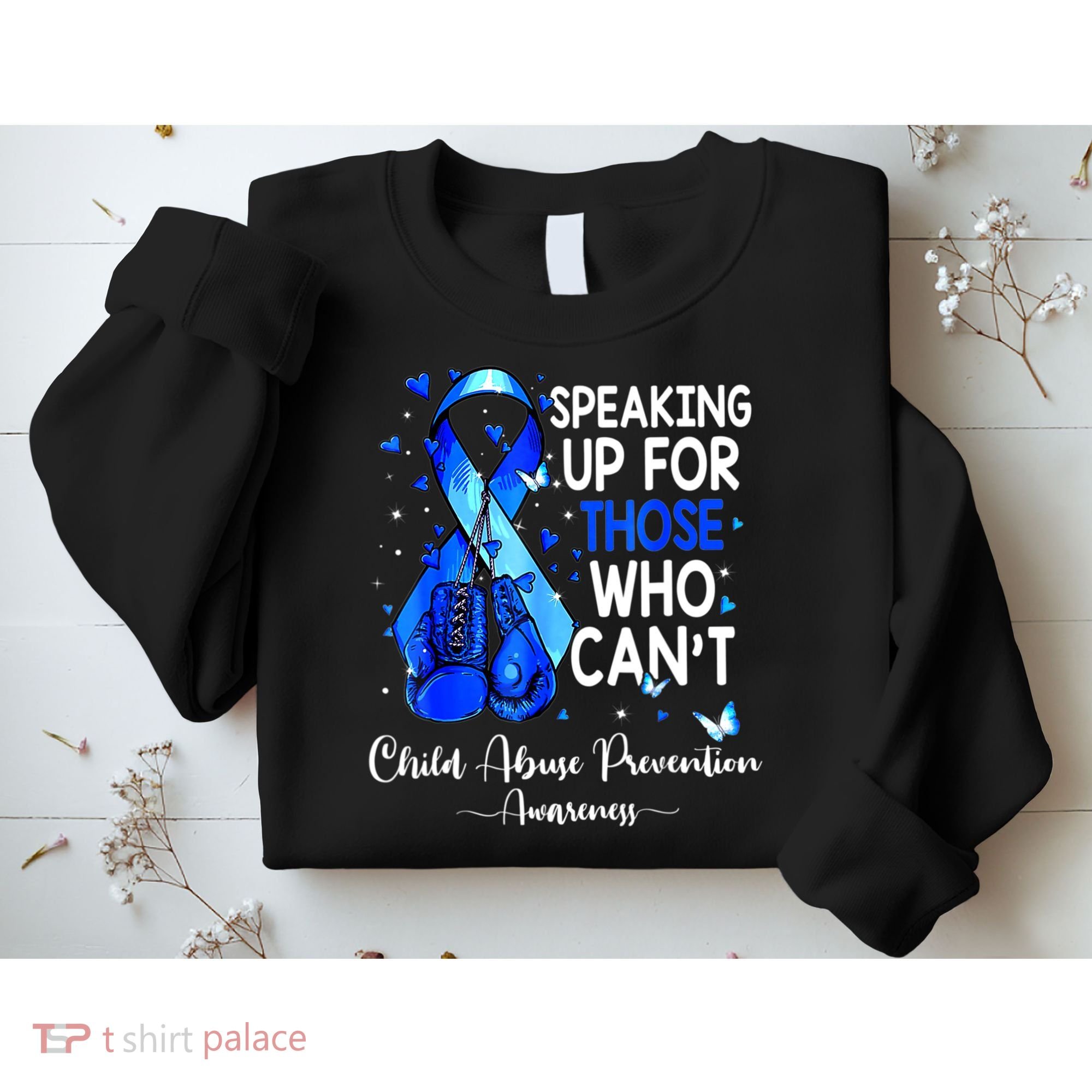 Boxing Gloves Blue Ribbon Child Abuse Prevention Awareness Sweatshirt